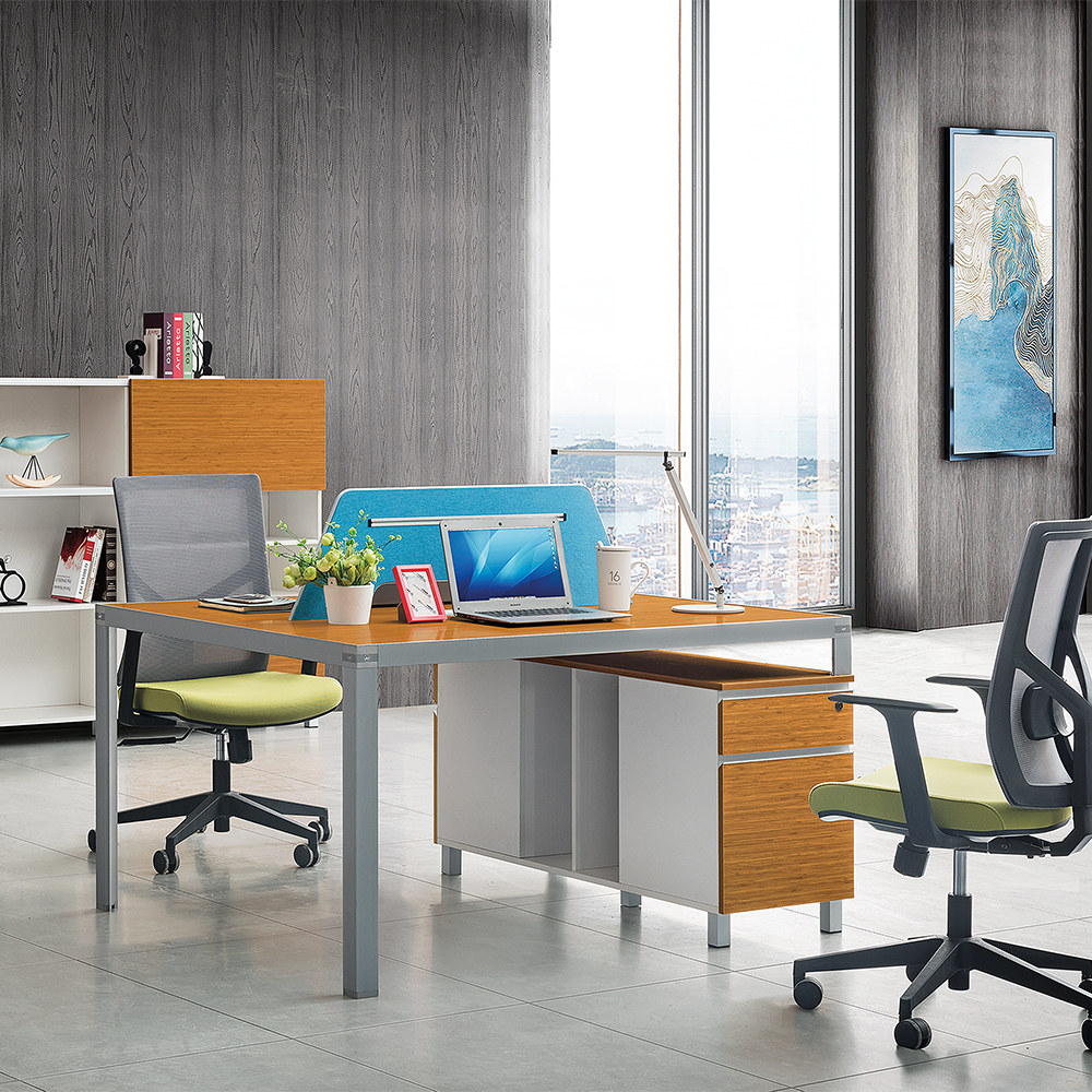 Estación de trabajo de oficina Bambu moderna con gabinetes laterales|Para 2 personas|Asientos dobles