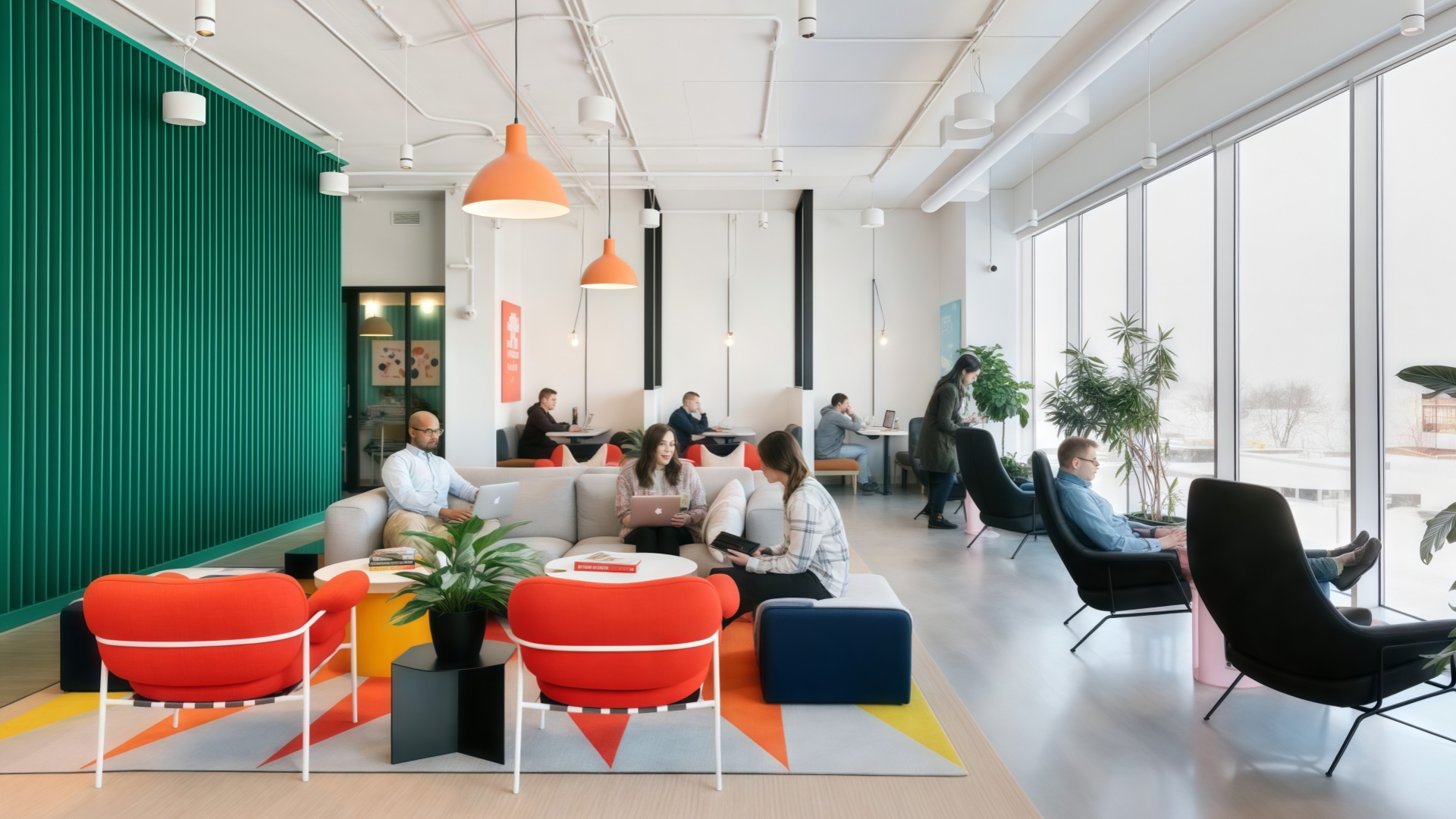 Coworking-style office design Diseño de oficina estilo coworking