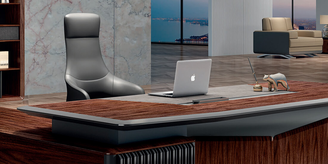 Los muebles de oficina ejecutiva de la serie Sunac son un escritorio hermoso y funcional, con un diseño moderno y capacidad de almacenamiento debajo del escritorio.