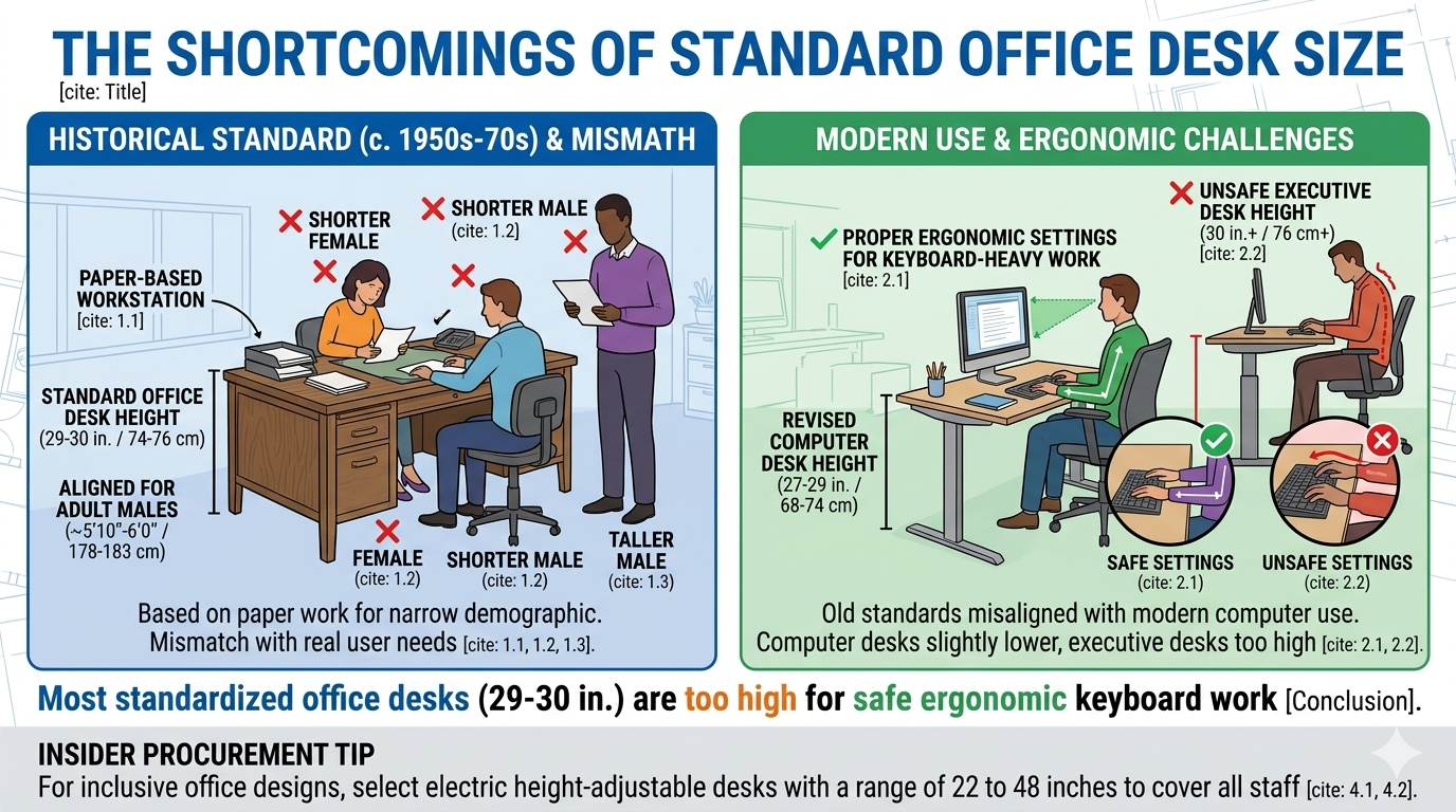 the shortcomings of standard office desk size Las deficiencias del tamaño estándar de escritorio de oficina.