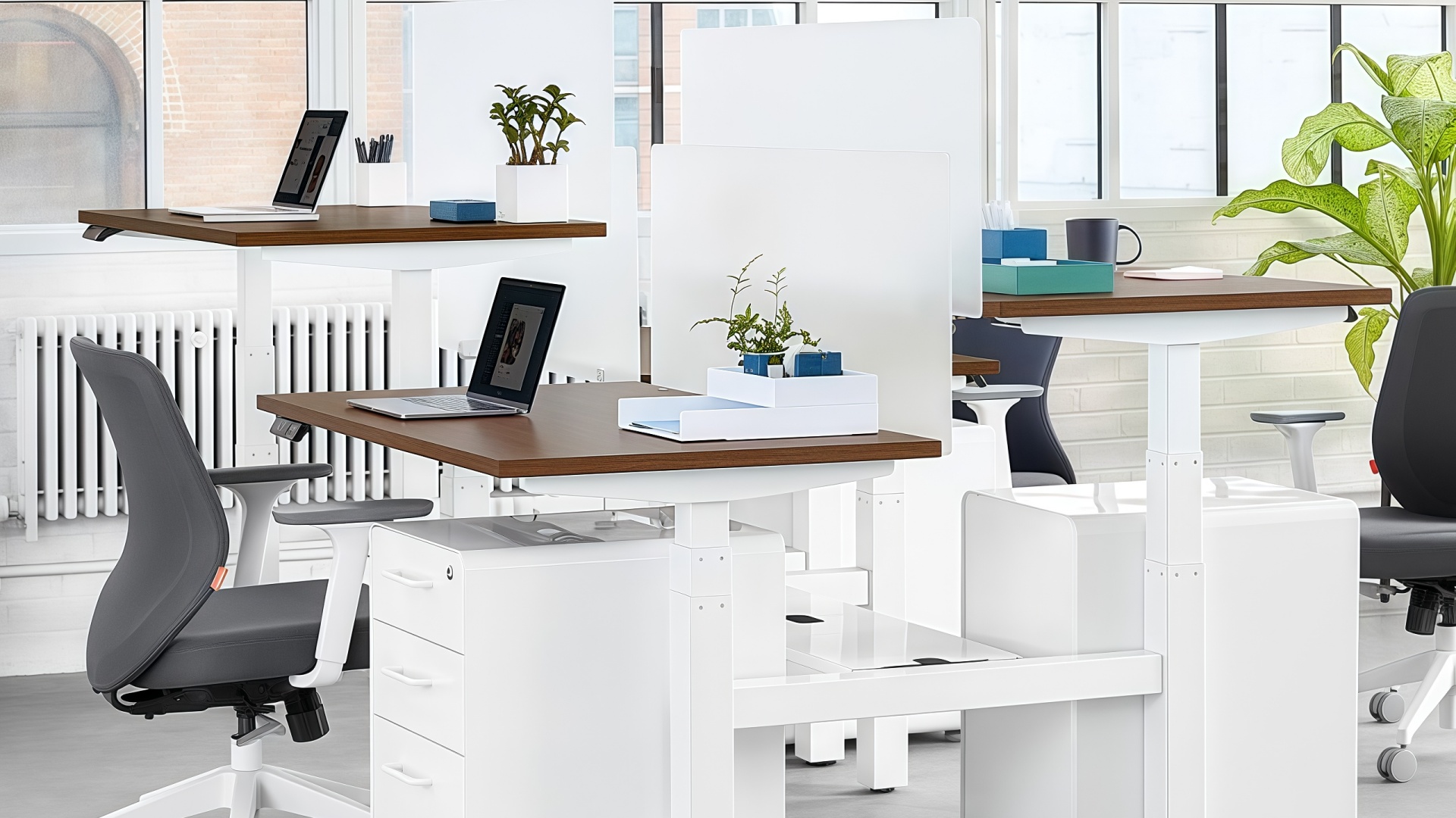 sit-stand 3-person setups configuraciones para 3 personas sentado y de pie