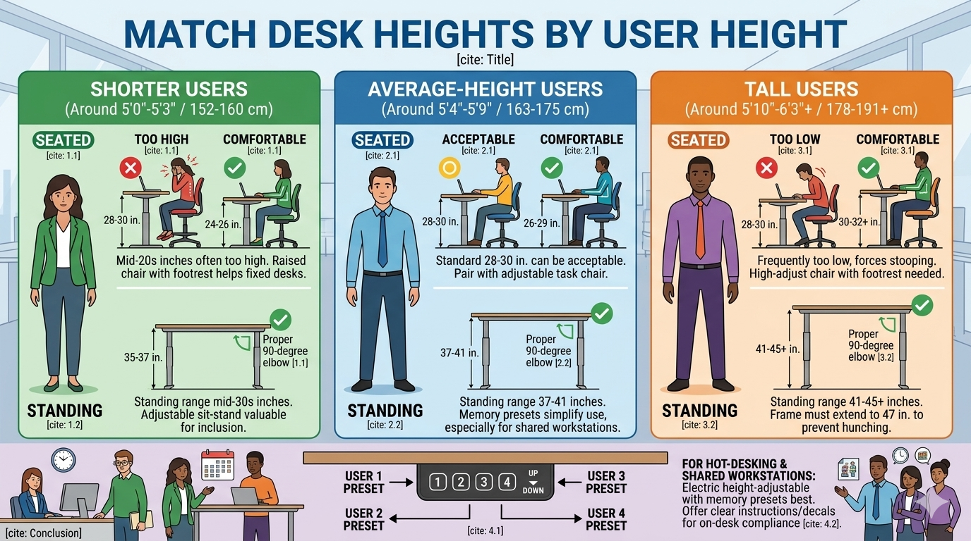 Match Desk Heights by User Height Haga coincidir las alturas del escritorio con la altura del usuario