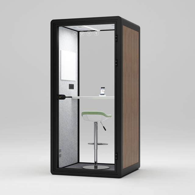 Cabina telefónica de oficina de color de veta de madera con marco negro HongYe para espacio de privacidad para una sola persona
