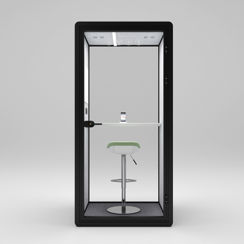 Cabina telefónica de oficina de color de veta de madera con marco negro HongYe para espacio de privacidad para una sola persona