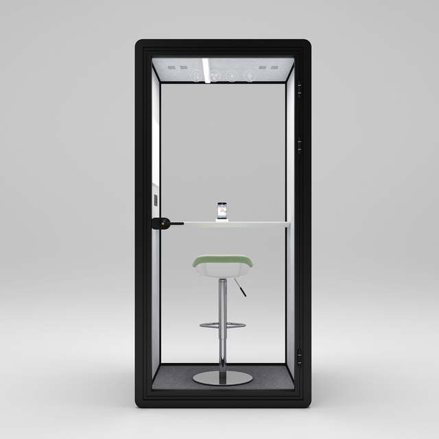 Cabina telefónica de oficina de color de veta de madera con marco negro HongYe para espacio de privacidad para una sola persona