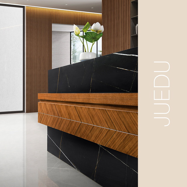 Escritorio de recepcionista frontal moderno con cajones