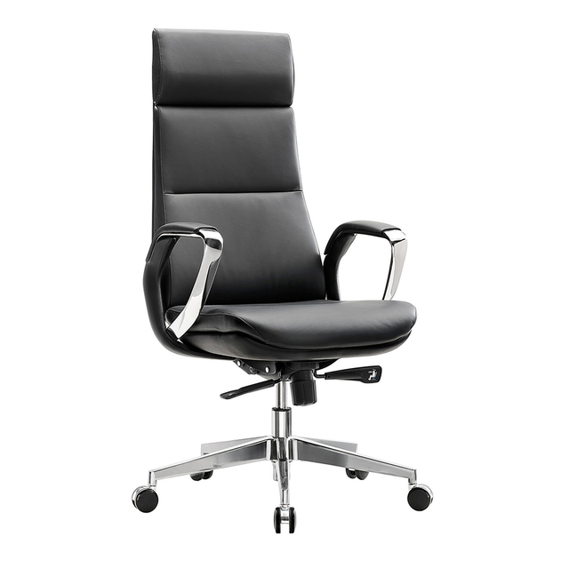 JUEDU Silla de cuero negro de oficina Silla giratoria de lujo con respaldo alto