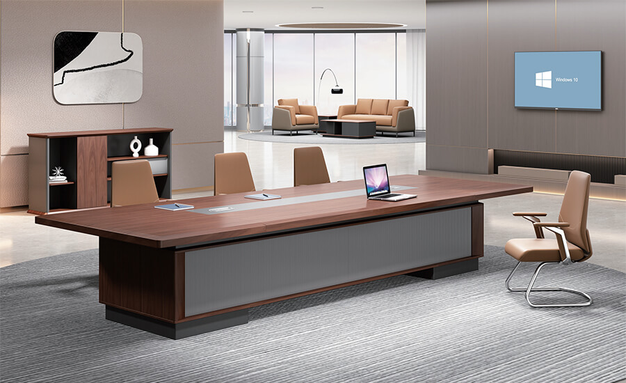 Esta mesa de conferencia pintada, que transmite solidez y fuerza, se integra de forma natural en las oficinas contemporáneas y complementa un mobiliario minimalista, sobrio y lineal.