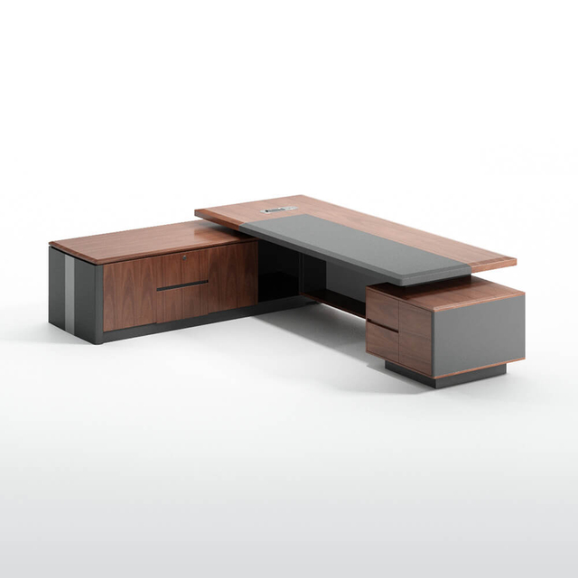 Escritorio ejecutivo de oficina de madera moderno de lujo con almacenamiento