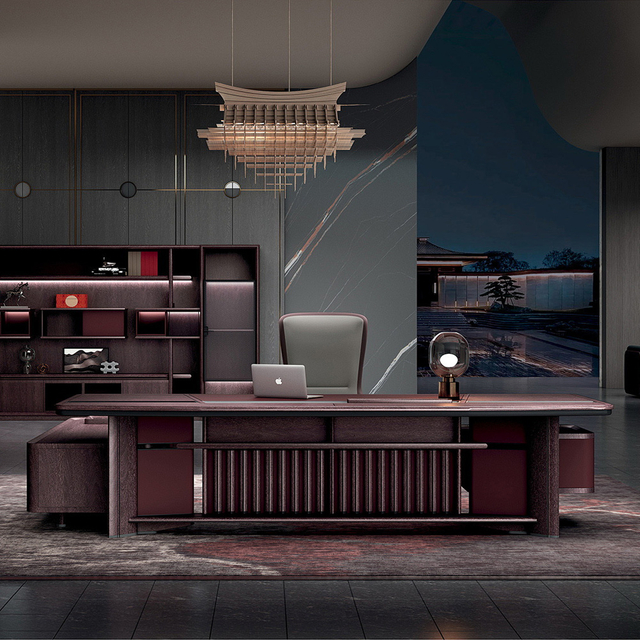 Escritorio de oficina ejecutivo moderno en forma de L con cajones