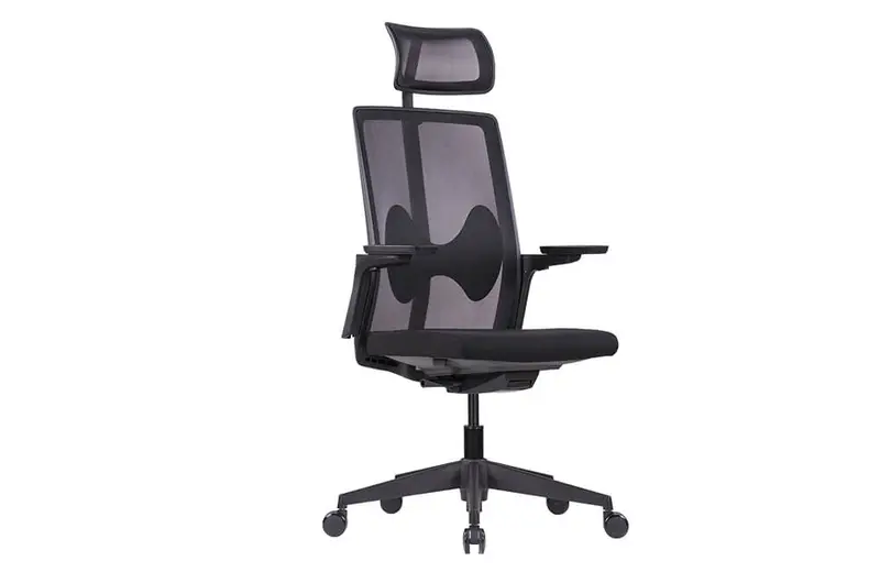 Silla de oficina de malla con respaldo alto y reposacabezas