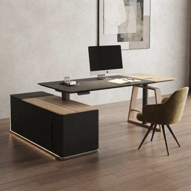 Escritorio ejecutivo de pie, mesa de oficina de madera ajustable en altura