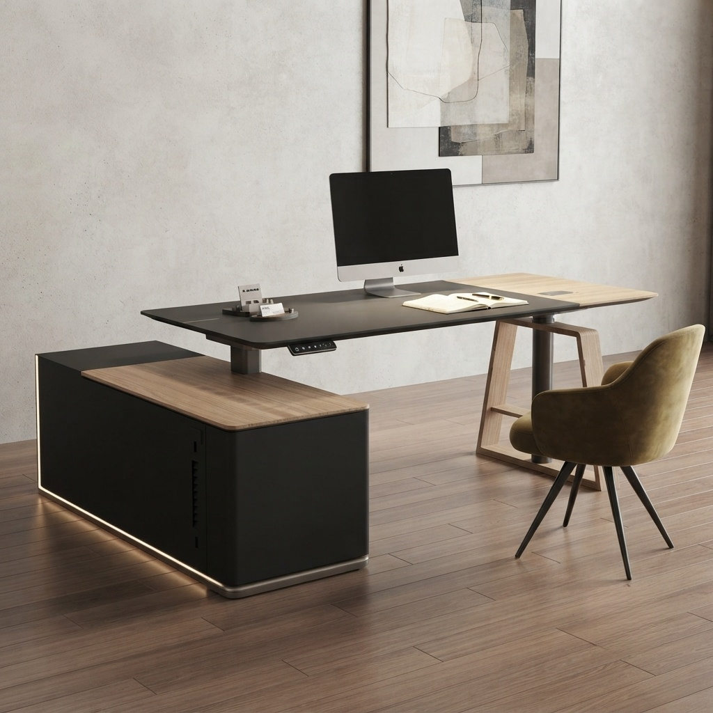 Escritorio ejecutivo de pie, mesa de oficina de madera ajustable en altura