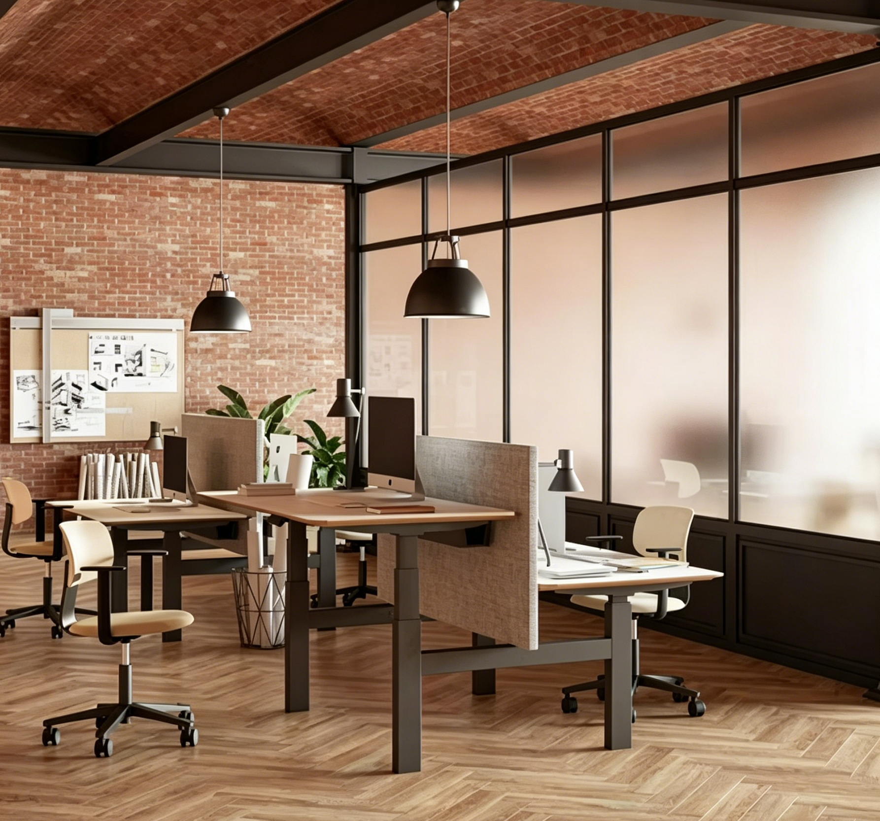 Escritorio de pie y asiento ajustable en altura