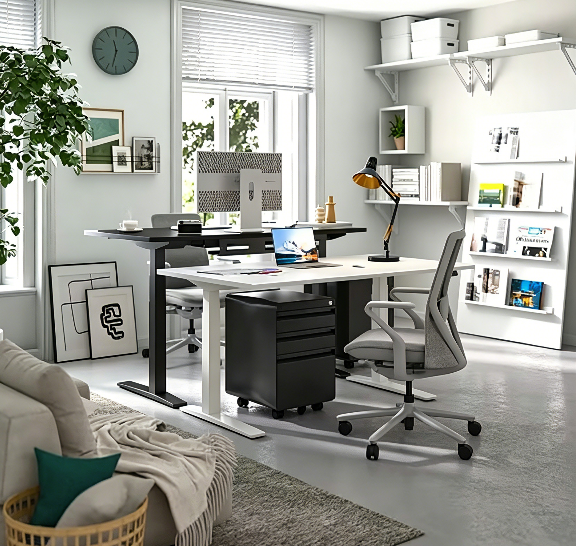 Escritorio de pie y asiento ajustable en altura