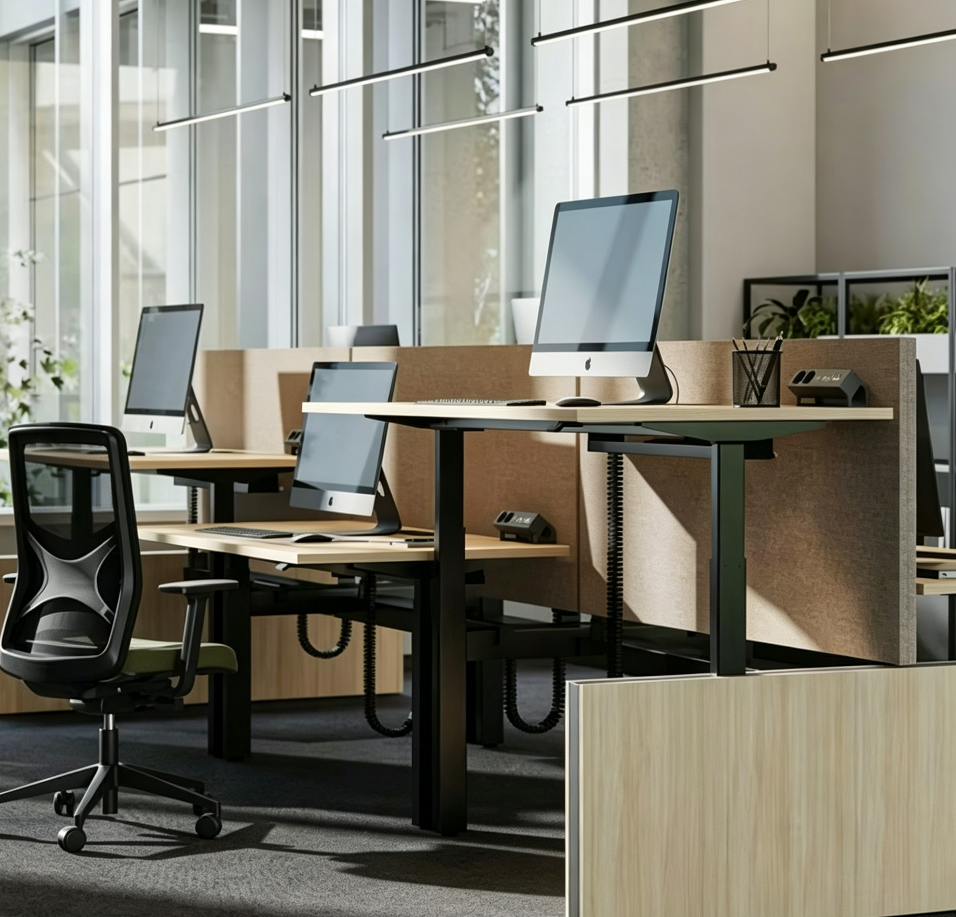 Escritorio de pie y asiento ajustable en altura
