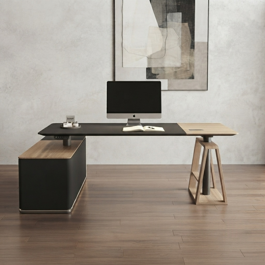 Escritorio ejecutivo de pie, mesa de oficina de madera ajustable en altura